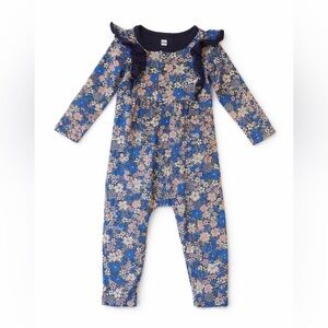 Girls Tea Collection Blue Floral Kids One Piece 12 to 18 months.